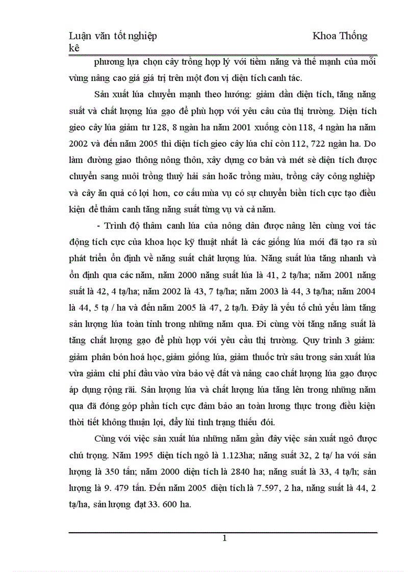 image for page Phân tích thống kê diện tích năng suất sản lượng lúa tỉnh Bình Định thời kỳ 1995 2005