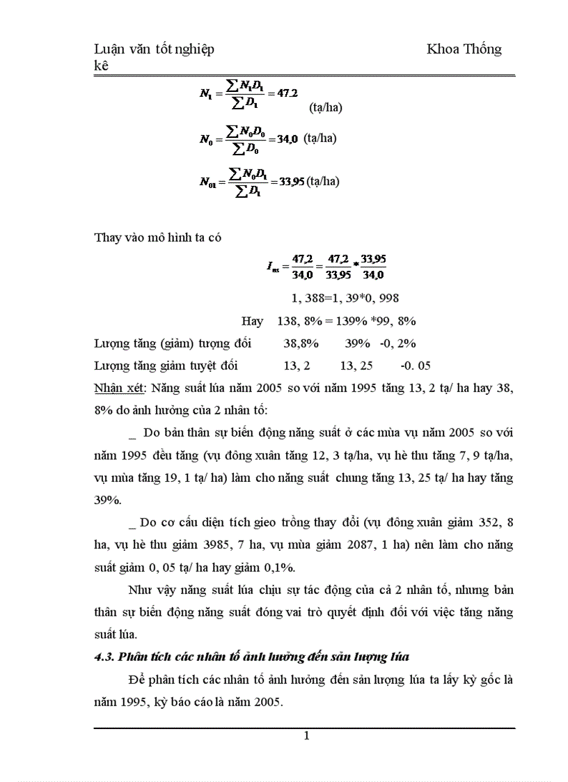 image for page Phân tích thống kê diện tích năng suất sản lượng lúa tỉnh Bình Định thời kỳ 1995 2005