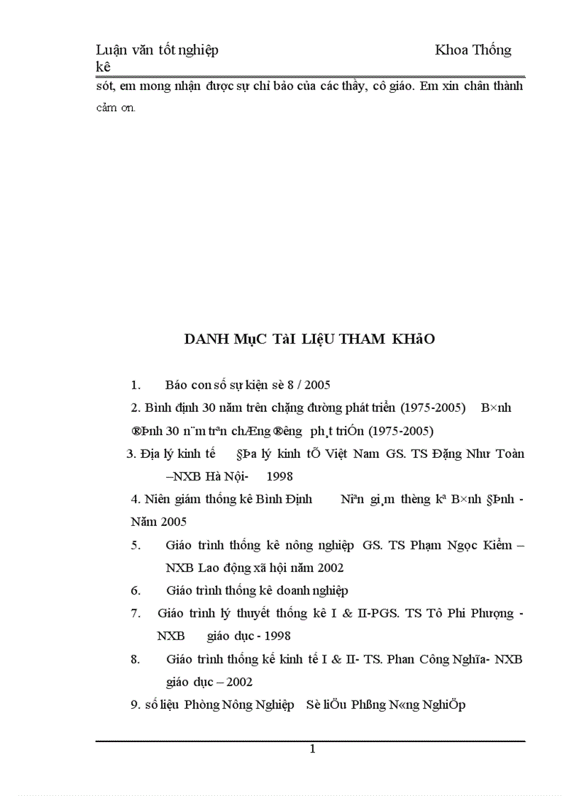 image for page Phân tích thống kê diện tích năng suất sản lượng lúa tỉnh Bình Định thời kỳ 1995 2005