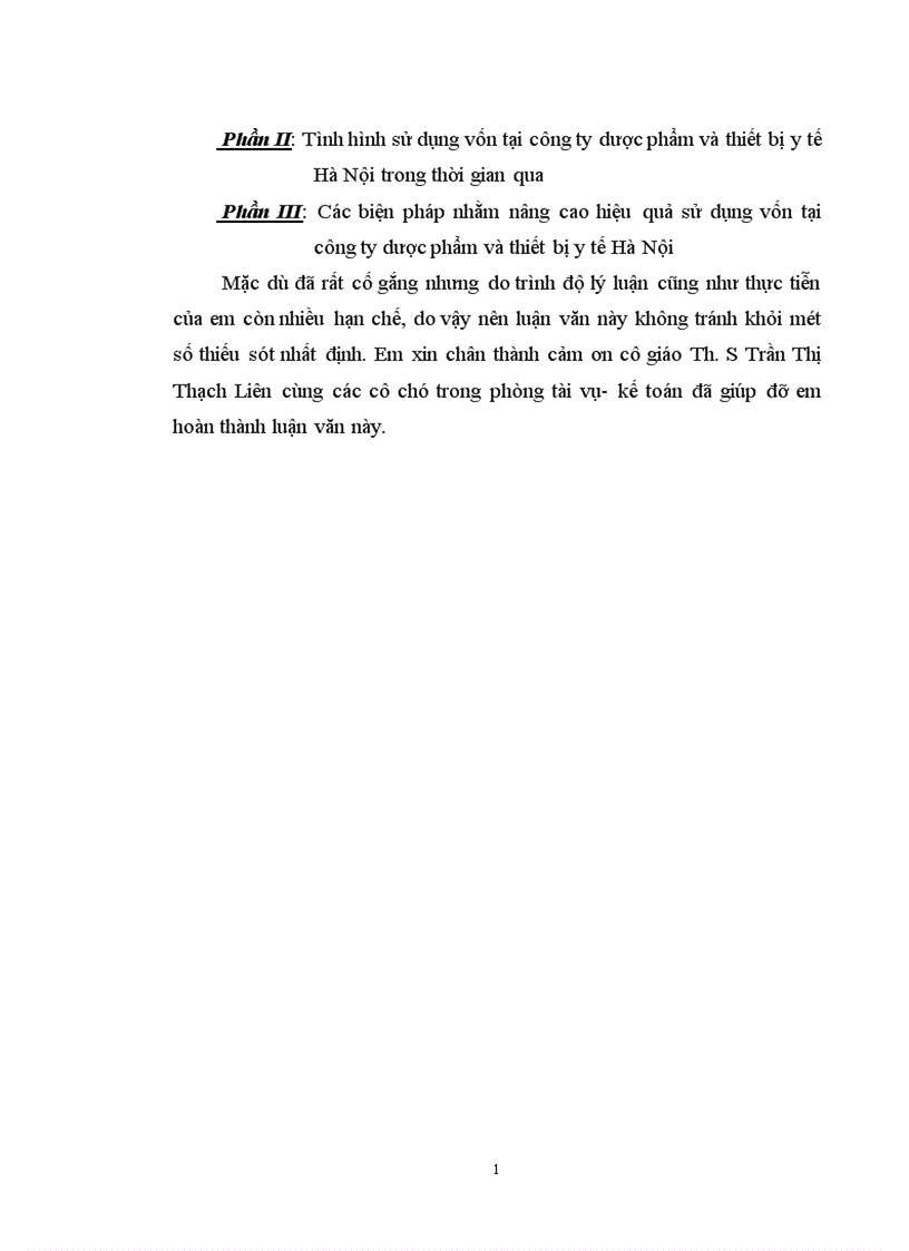 một số biện pháp nhằm nâng cao hiệu quả sử dụng vốn tại công ty dược phẩm và thiết bị y tế Hà Nội 1