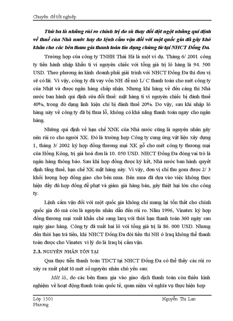 image for page Giải pháp nhằm hạn chế rủi ro trong phương thức thanh toán tín dụng chứng từ tại Ngân hàng Công thương Đống Đa 1