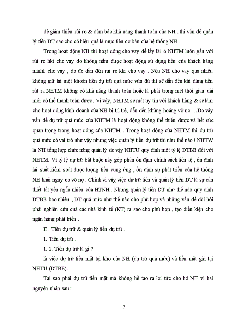 tiền dự trữ và quản lý tiền DT trong hệ thống NH 1