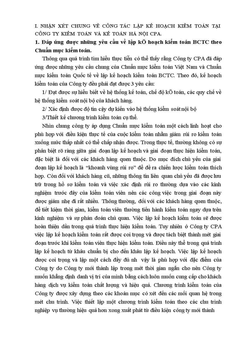 image for page Lập kế hoạch kiểm toán trong quy trình kiểm toán Báo cáo tài chính do Công ty kiểm toán và kế toán Hà Nội CPA thực hiện 1