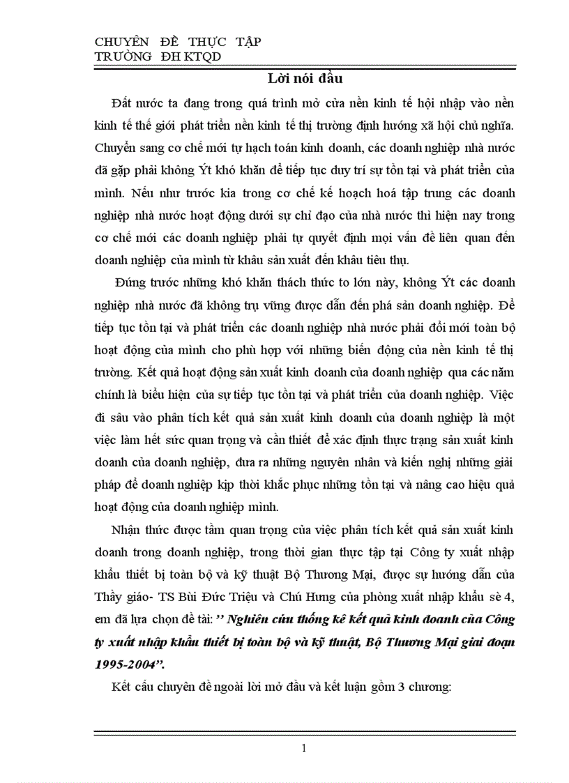 Nghiên cứu thống kê kết quả kinh doanh của Công ty xuất nhập khẩu thiết bị toàn bộ và kỹ thuật Bộ Thương Mại giai đoạn 1995 2004