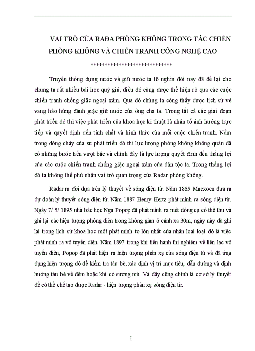 image for page Vai trò của rađa phòng không trong tác chiến phòng không và chiến tranh công nghệ cao