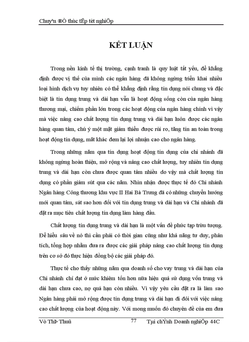 image for page Các giải pháp nâng cao chất lượng tín dụng trung và dài hạn tại Chi nhánh Ngân hàng Công thương khu vực II Hai Bà Trưng