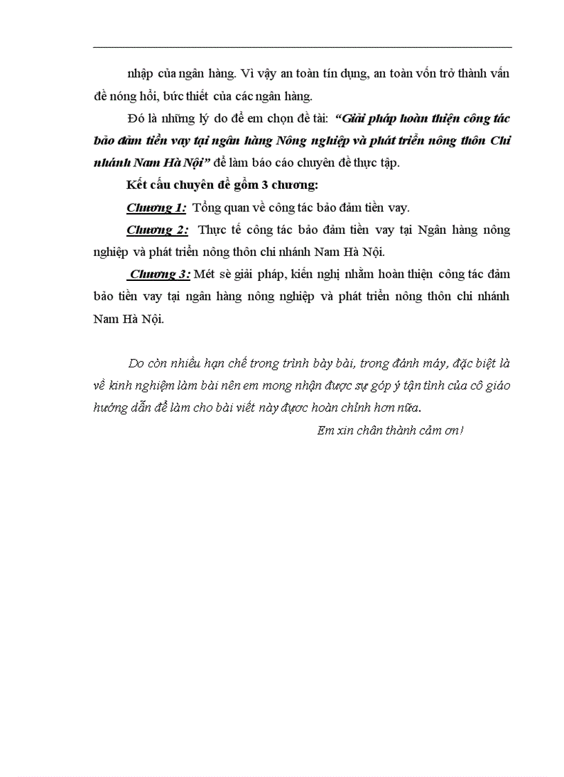 image for page Giải pháp hoàn thiện công tác bảo đảm tiền vay tại ngân hàng Nông nghiệp và phát triển nông thôn Chi nhánh Nam Hà Nội 1