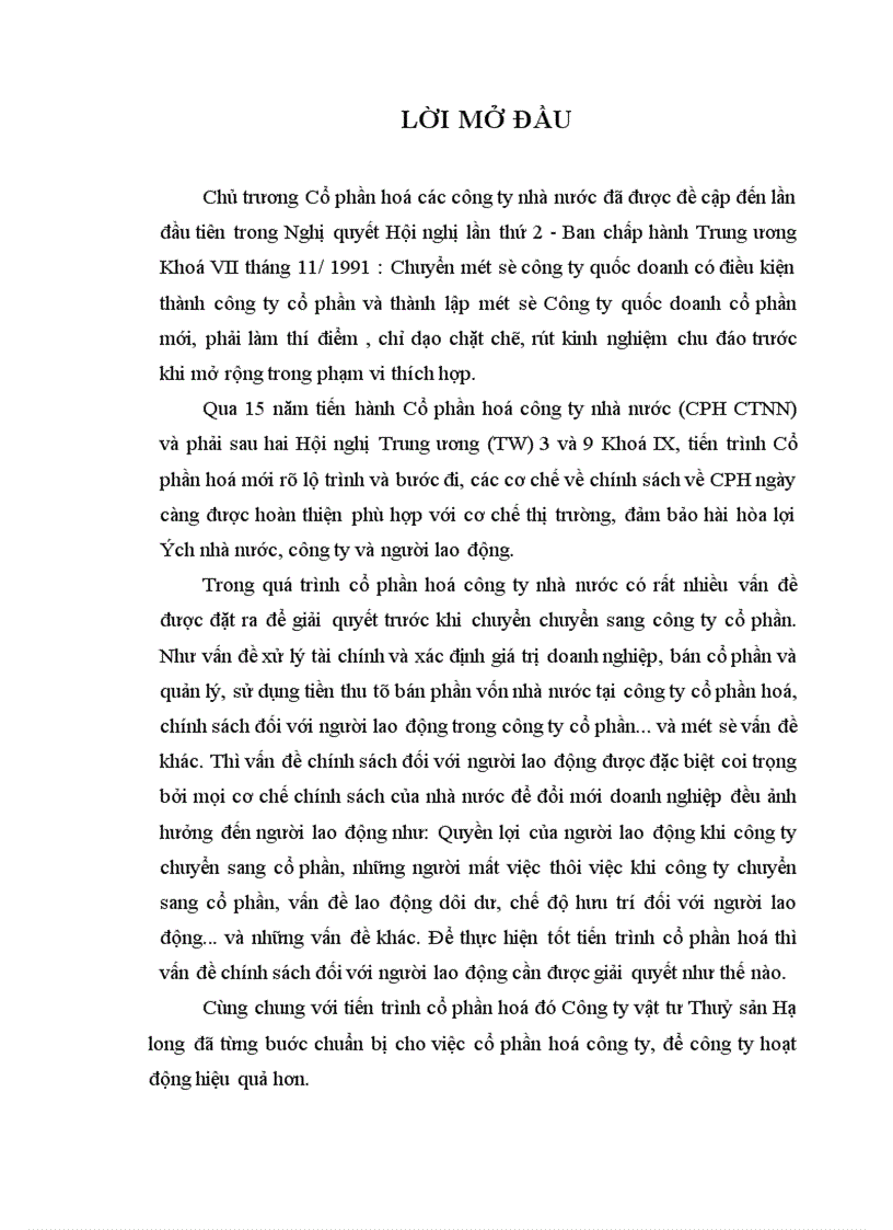image for page Những vấn đề pháp lý về chính sách đối với người lao động trong quá trình cổ phần hoá Công ty Vật tư Thuỷ sản Hạ Long