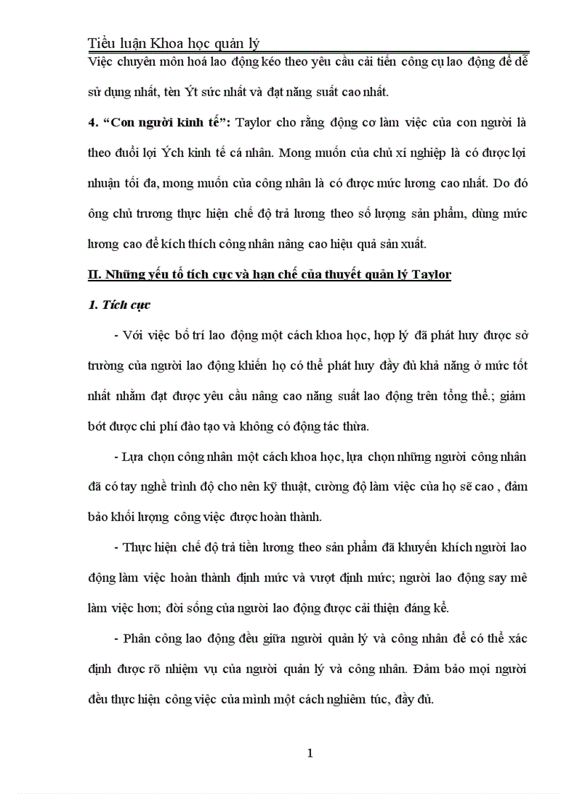 Những yếu tố tích cực và hạn chế của thuyết quản lý Taylor và sự vận dụng vào điều kiện Việt Nam