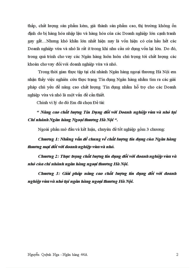 image for page Nâng cao chất lượng Tín Dụng đối với Doanh nghiệp vừa và nhỏ tại Chi nhánh Ngân hàng Ngoại thương Hà Nội 1