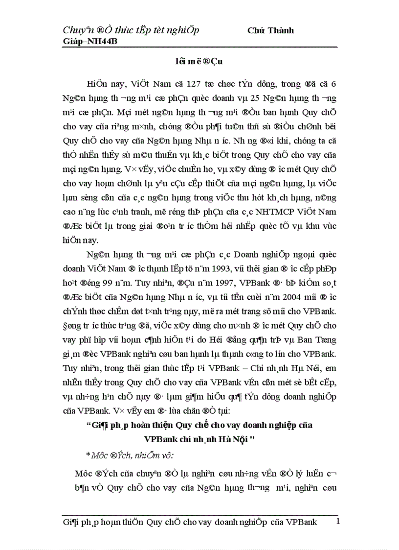 image for page Giải pháp hoàn thiện Quy chế cho vay doanh nghiệp của VPBank chi nhánh Hà Nội 1