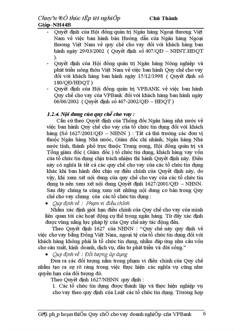 image for page Giải pháp hoàn thiện Quy chế cho vay doanh nghiệp của VPBank chi nhánh Hà Nội 1