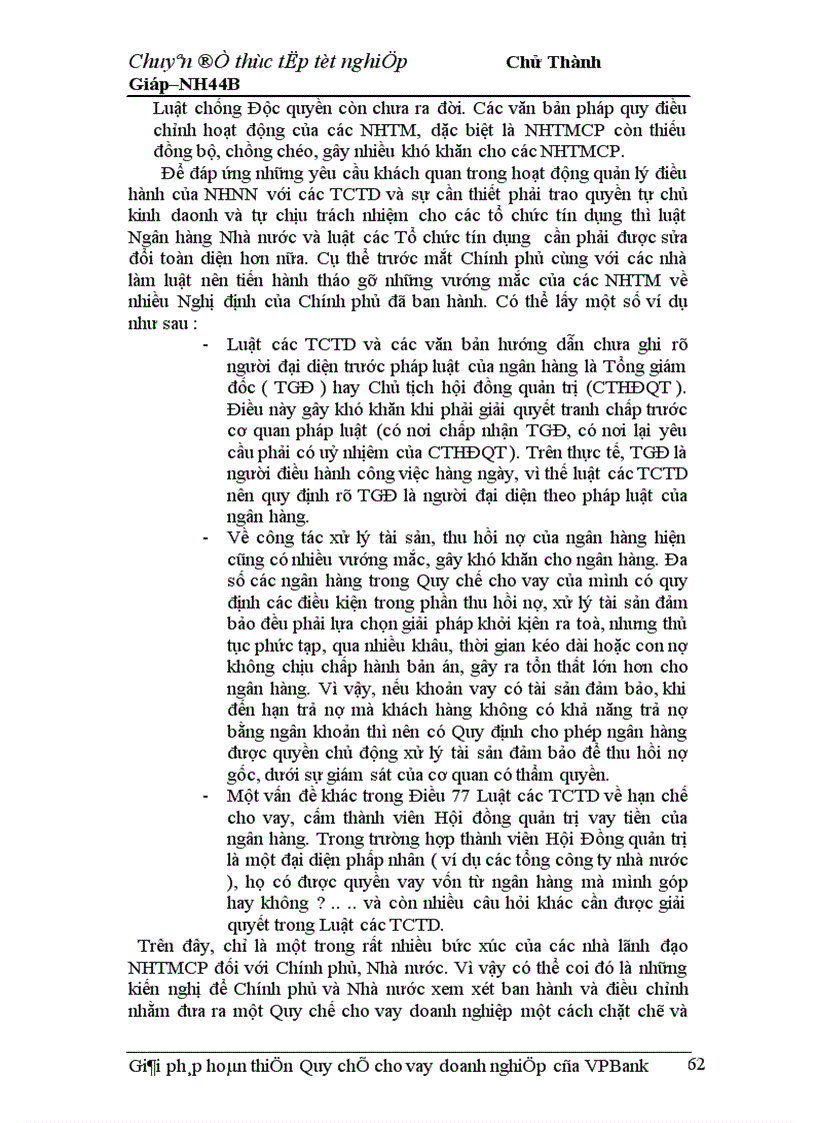 image for page Giải pháp hoàn thiện Quy chế cho vay doanh nghiệp của VPBank chi nhánh Hà Nội 1