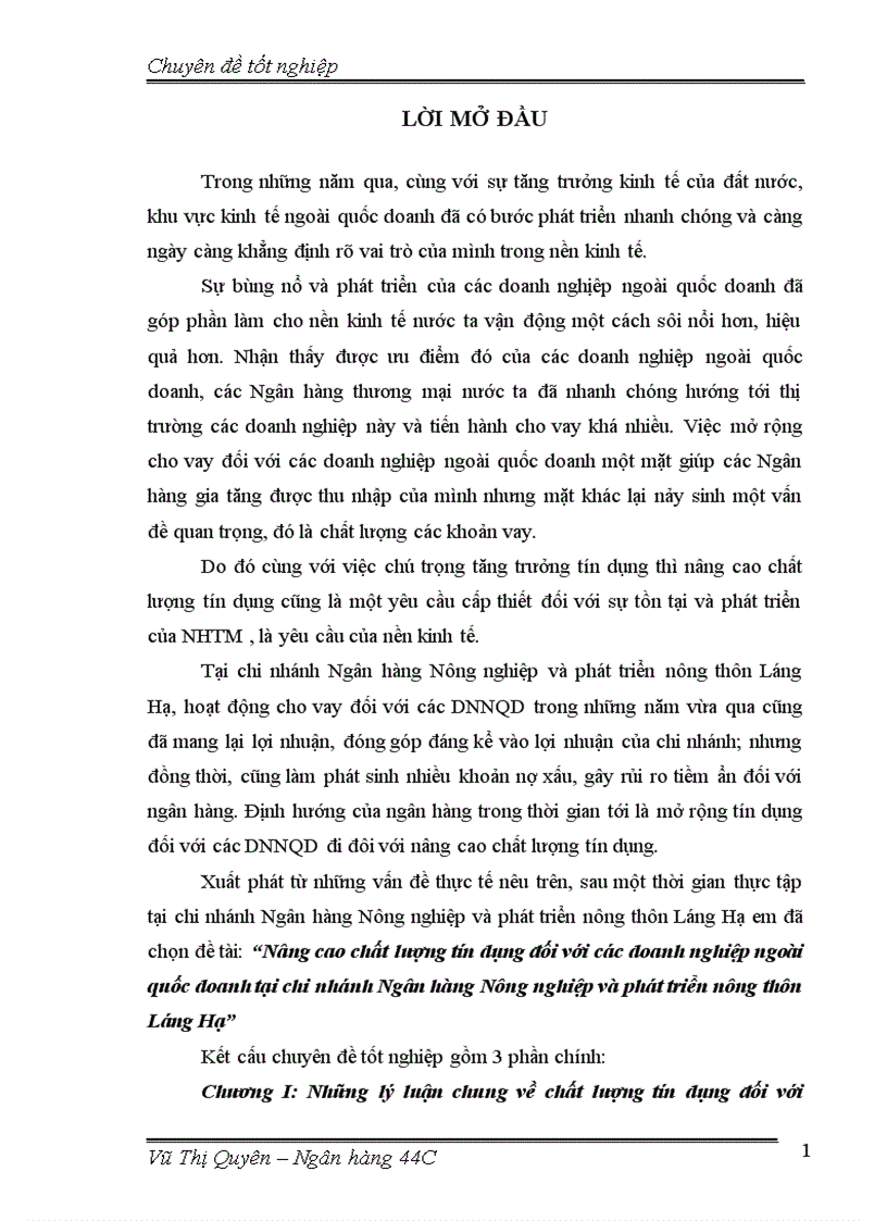 image for page Nâng cao chất lượng tín dụng đối với các doanh nghiệp ngoài quốc doanh tại chi nhánh Ngân hàng Nông nghiệp và phát triển nông thôn Láng Hạ