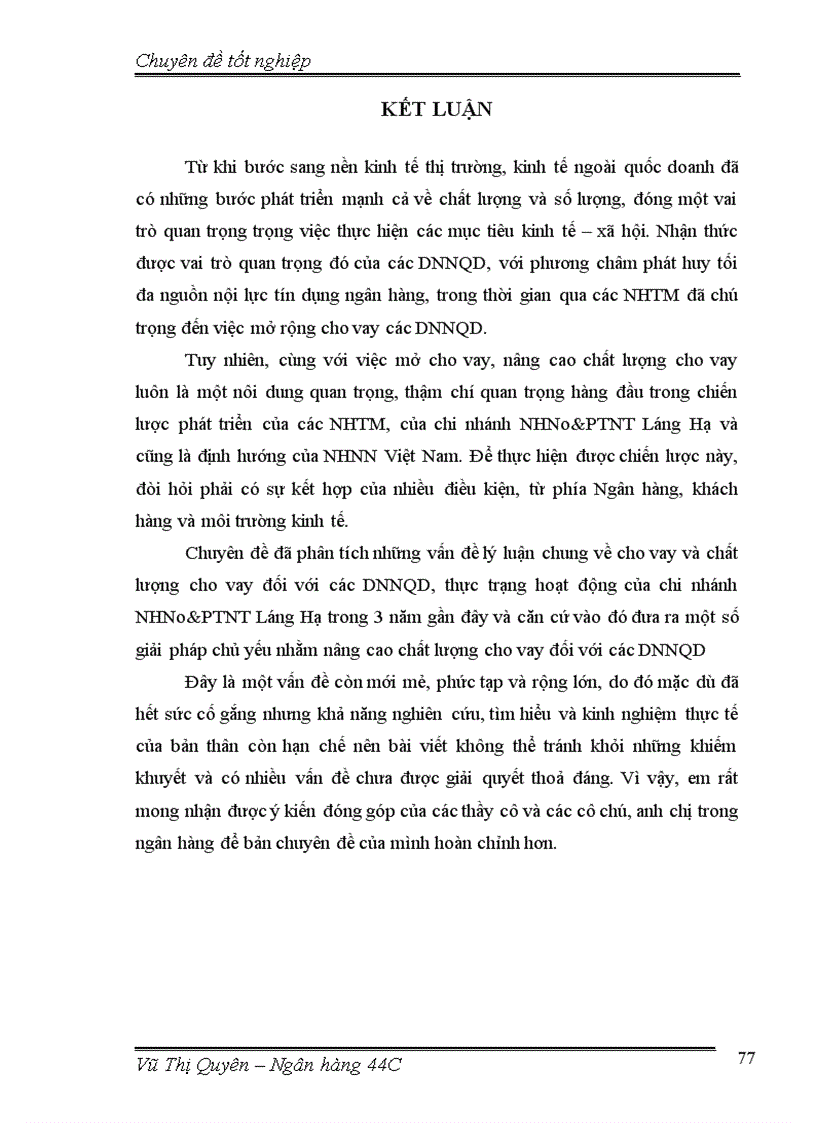 image for page Nâng cao chất lượng tín dụng đối với các doanh nghiệp ngoài quốc doanh tại chi nhánh Ngân hàng Nông nghiệp và phát triển nông thôn Láng Hạ
