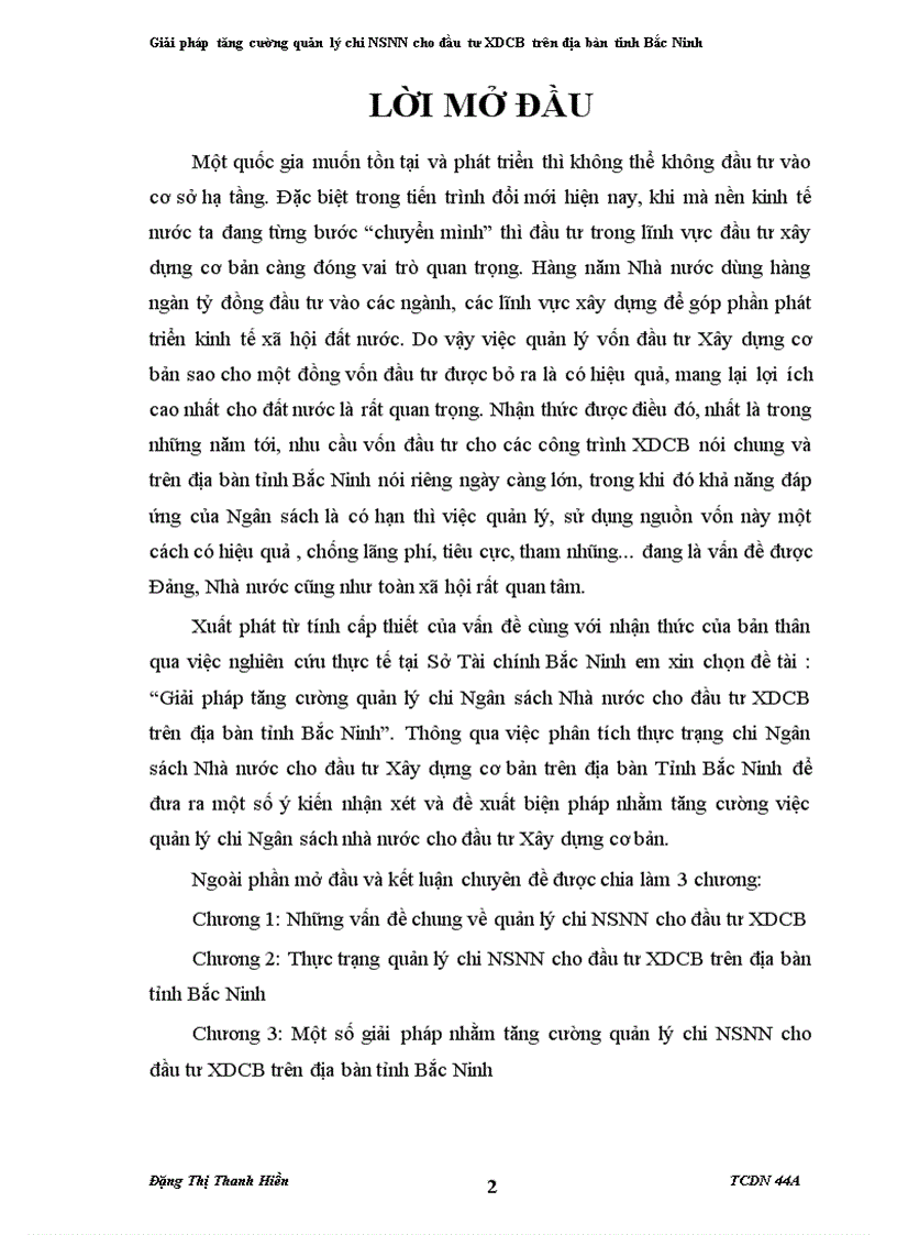 Giải pháp tăng cường quản lý chi Ngân sách Nhà nước cho đầu tư XDCB trên địa bàn tỉnh Bắc Ninh 1