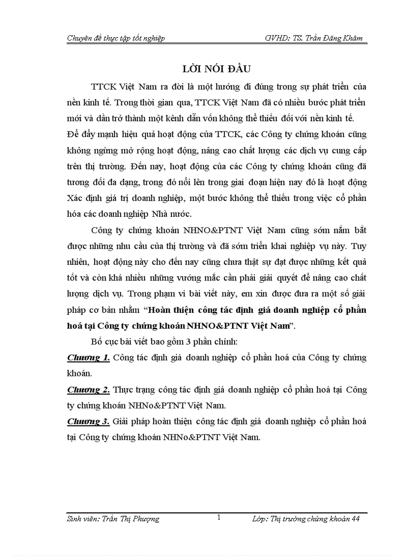 image for page Hoàn thiện công tác định giá doanh nghiệp cổ phần hoá tại Công ty chứng khoán NHNO PTNT Việt Nam