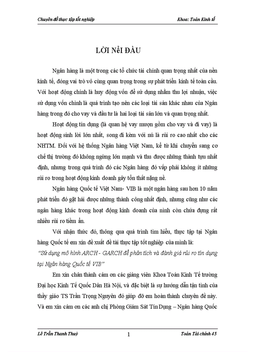 image for page Sử dụng mô hình ARCH GARCH để phân tích và đành giá rủi ro tín dụng tại Ngân hàng Quốc tế VIB