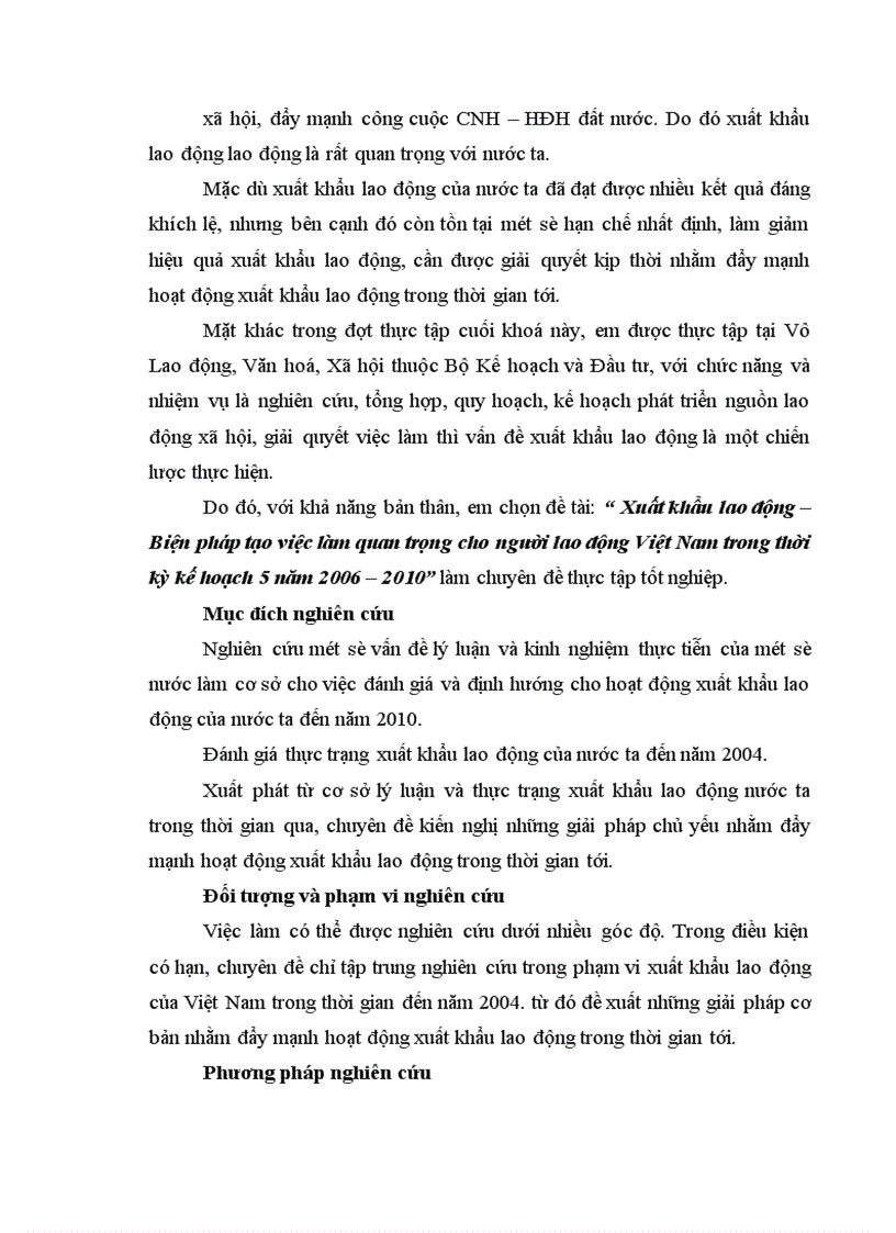 Xuất khẩu lao động Biện pháp tạo việc làm quan trọng cho người lao động Việt Nam trong thời kỳ kế hoạch 5 năm 2006 2010 1