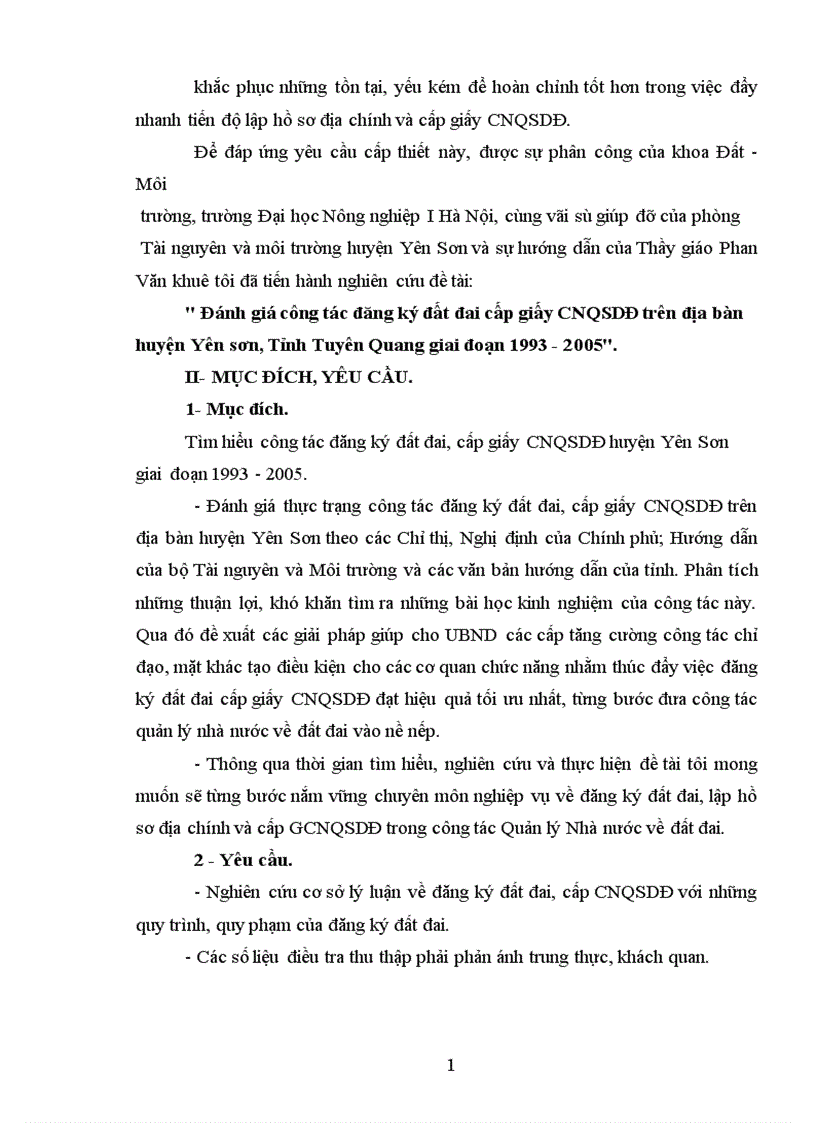 image for page Đánh giá công tác đăng ký đất đai cấp giấy CNQSDĐ trên địa bàn huyện Yên sơn Tỉnh Tuyên Quang giai đoạn 1993 2005