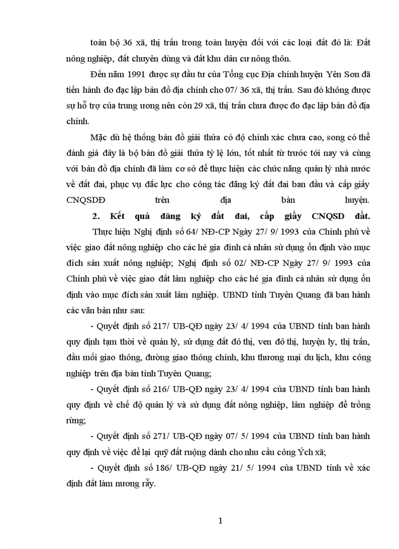 image for page Đánh giá công tác đăng ký đất đai cấp giấy CNQSDĐ trên địa bàn huyện Yên sơn Tỉnh Tuyên Quang giai đoạn 1993 2005