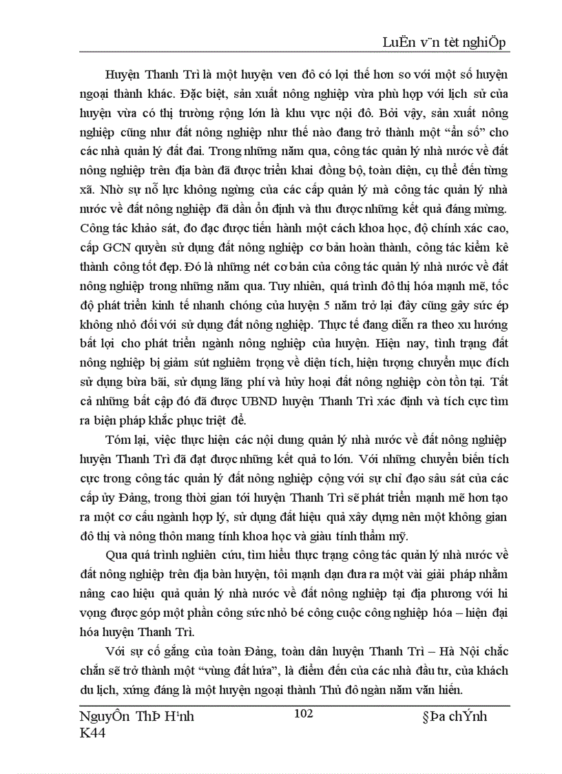 image for page Nghiên cứu thực trạng và đề xuất một số giải pháp nâng cao hiệu quả quản lý đất nông nghiệp trên địa bàn huyện Thanh Trì Hà Nội