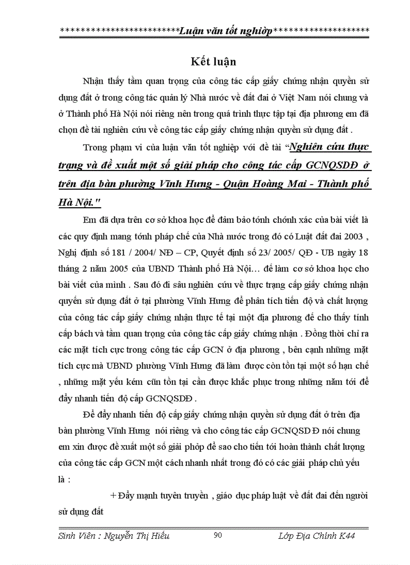 image for page Nghiên cứu thực trạng và đề xuất một số giải pháp cho công tác cấp GCNQSDĐ ở trên địa bàn phường Vĩnh Hưng Quận Hoàng Mai Thành phố Hà Nội