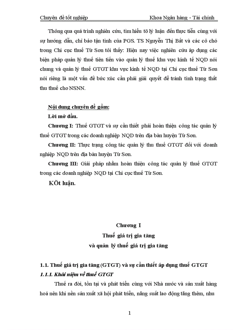 Giải pháp nhằm hoàn thiện công tác quản lý thuế GTGT trong các doanh nghiệp NQD tại Chi cục thuế Từ Sơn Bắc Ninh