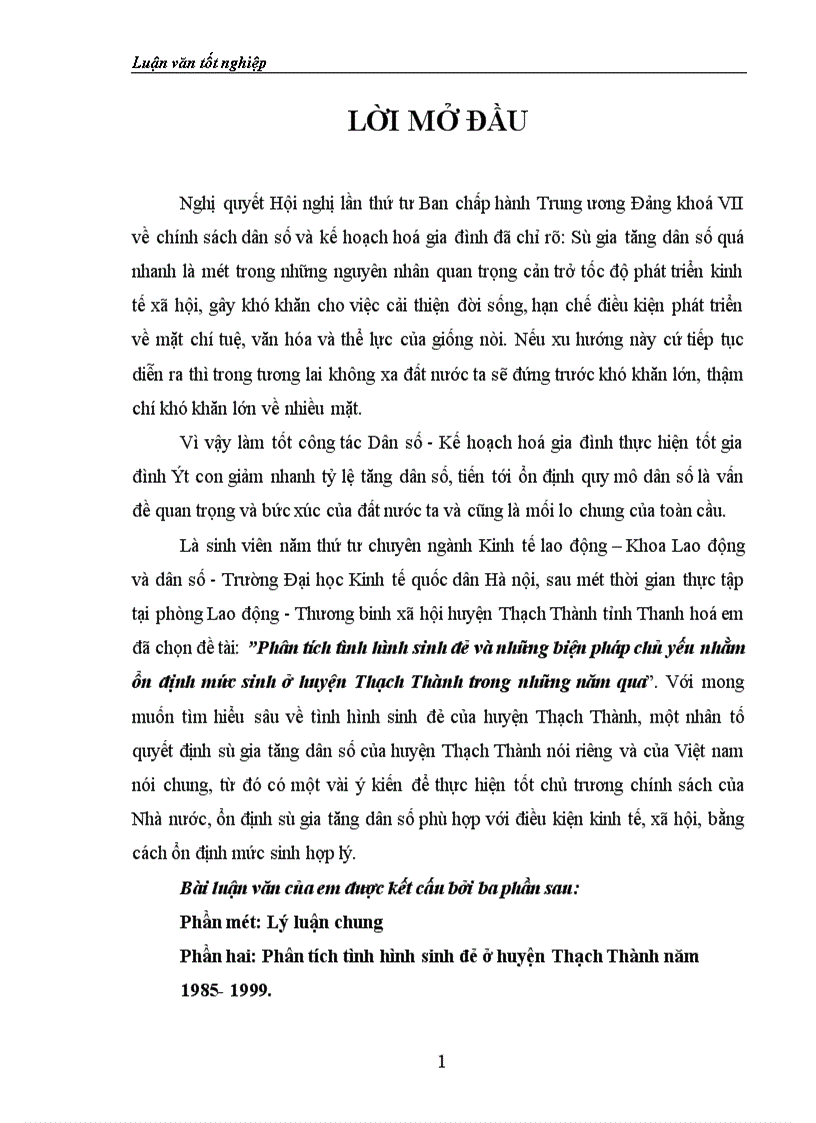 image for page Phân tích tình hình sinh đẻ và những biện pháp chủ yếu nhằm ổn định mức sinh ở huyện Thạch Thành trong những năm qua