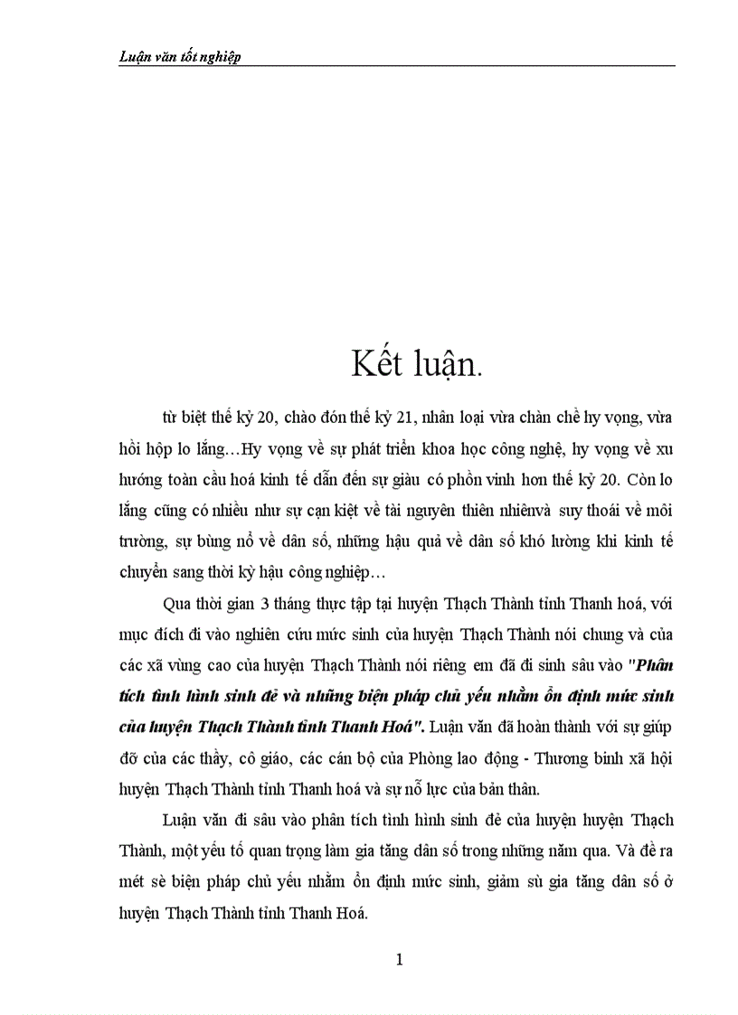 image for page Phân tích tình hình sinh đẻ và những biện pháp chủ yếu nhằm ổn định mức sinh ở huyện Thạch Thành trong những năm qua