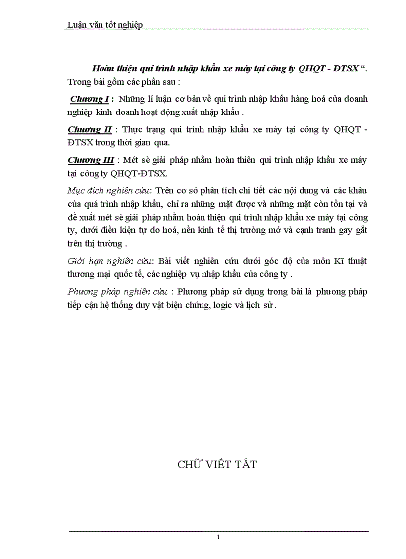 image for page Hoàn thiện qui trình nhập khẩu xe máy tại công ty QHQT ĐTSX