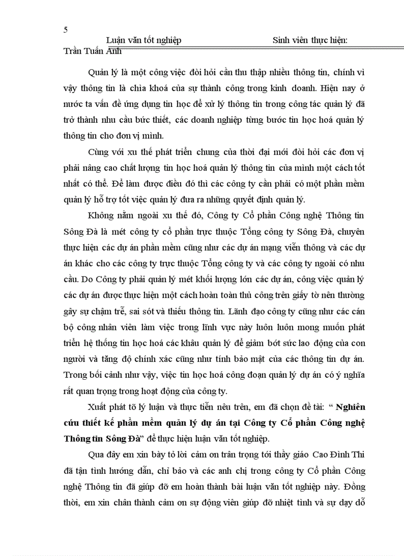 image for page Nghiên cứu thiết kế phần mềm quản lý dự án tại Công ty Cổ phần Công nghệ Thông tin Sông Đà