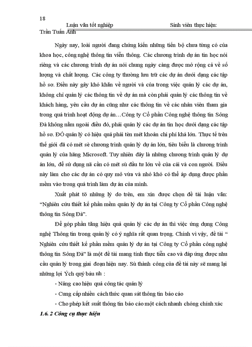 image for page Nghiên cứu thiết kế phần mềm quản lý dự án tại Công ty Cổ phần Công nghệ Thông tin Sông Đà