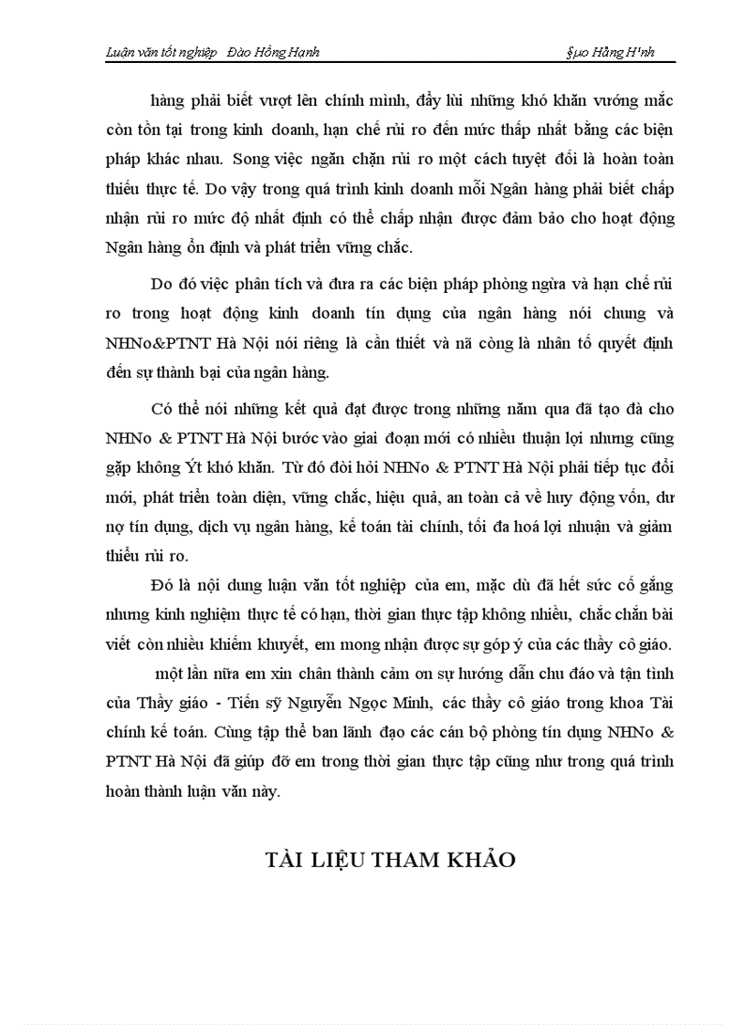 image for page Một số giải pháp phòng ngừa và hạn chế rủi ro tín dụng tại NHNo PTNT Hà Nội 1