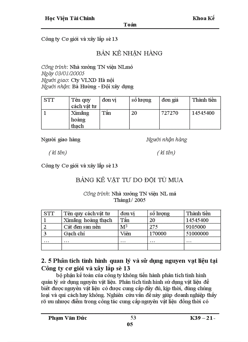 image for page Tổ chức kế toán nguyên vật liệu và phân tích tình hình quản lý sử dụng nguyên vật liệu ở công ty Cơ giới và xây lắp số 13