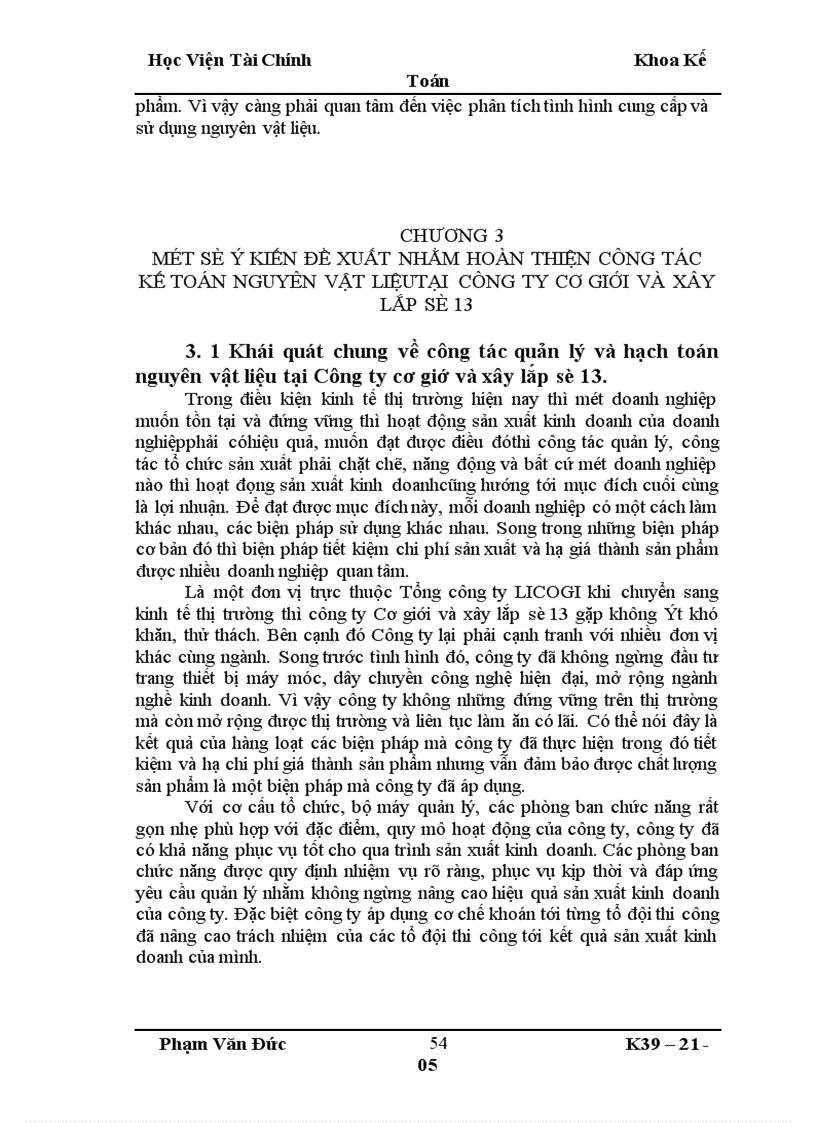 image for page Tổ chức kế toán nguyên vật liệu và phân tích tình hình quản lý sử dụng nguyên vật liệu ở công ty Cơ giới và xây lắp số 13