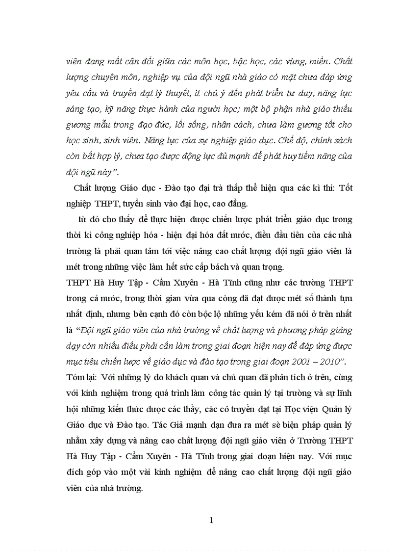 image for page Thực trạng của việc quản lý nhằm xây dựng và nâng cao chất lượng đội ngũ giáo viên tại Trường THPT Hà Huy Tập Cẩm xuyên hà tĩnh