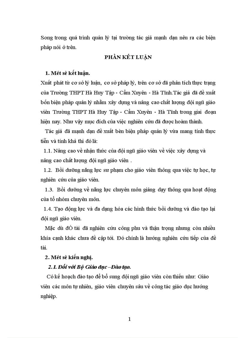 image for page Thực trạng của việc quản lý nhằm xây dựng và nâng cao chất lượng đội ngũ giáo viên tại Trường THPT Hà Huy Tập Cẩm xuyên hà tĩnh