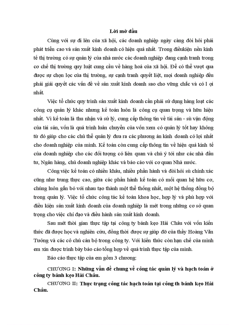 image for page Thực trạng và một số ý kiến nhằm thực hiện công tác kế toán tại công ty bánh kẹo Hải Châu