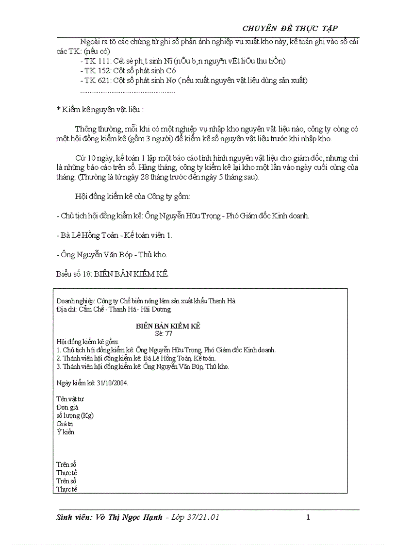 image for page Tổ chức công tác kế toán nguyên vật liệu tại công ty chế biến nông lâm sản xuất khẩu Thanh Hà