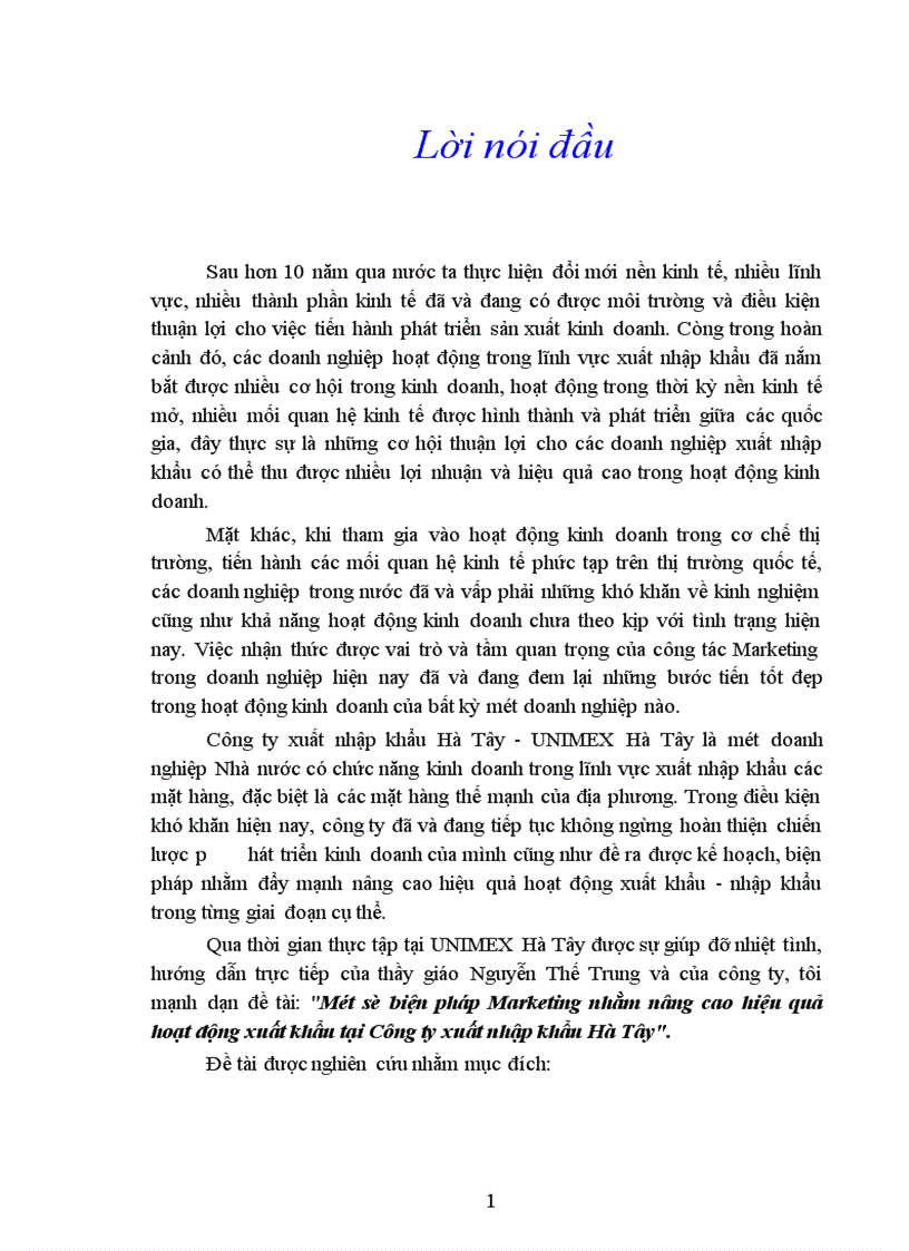 image for page Một số biện pháp Marketing nhằm nâng cao hiệu quả hoạt động xuất khẩu tại Công ty xuất nhập khẩu Hà Tây 1