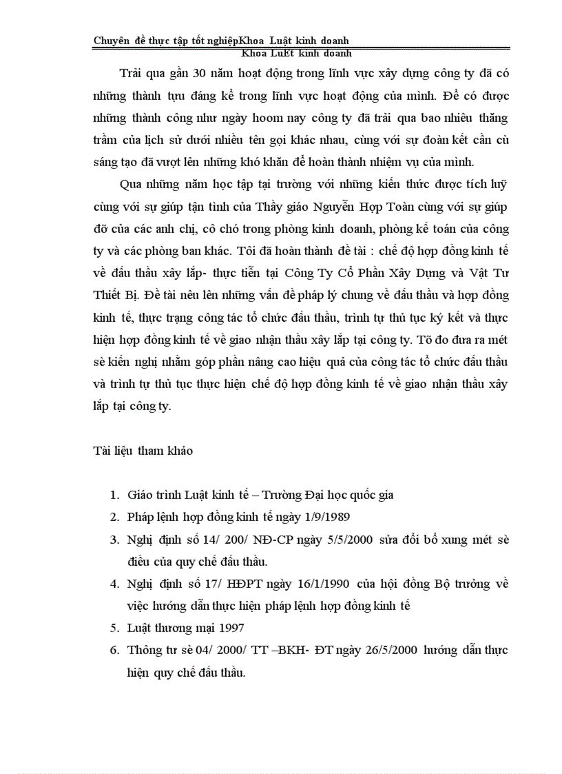 image for page Chế độ hợp đồng kinh tế về đấu thầu xây lắp thực tiễn tại Công Ty Cổ Phần Xây Dựng và Vật Tư Thiết Bị 1