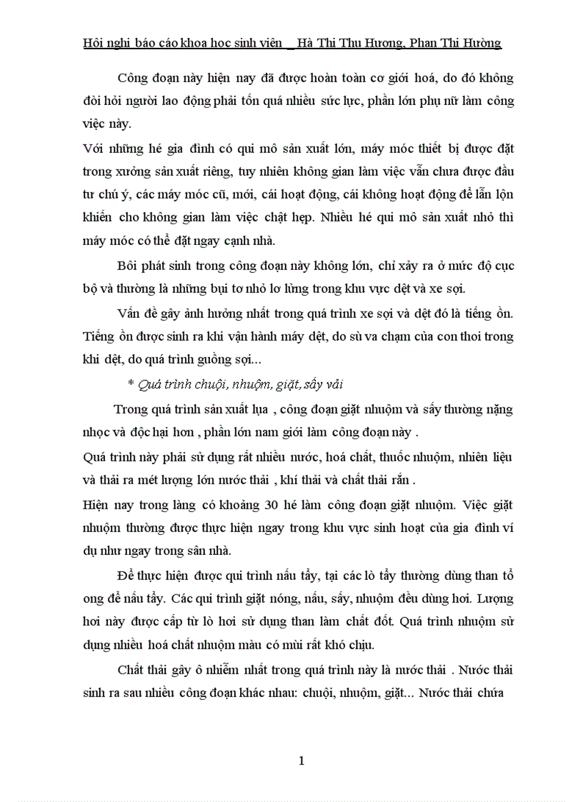 image for page Điều tra ảnh hưởng của quá trình dệt nhuộm lụa đến môi trường và sức khoẻ của người dân làng nghề Vạn Phúc Hà Đông 1