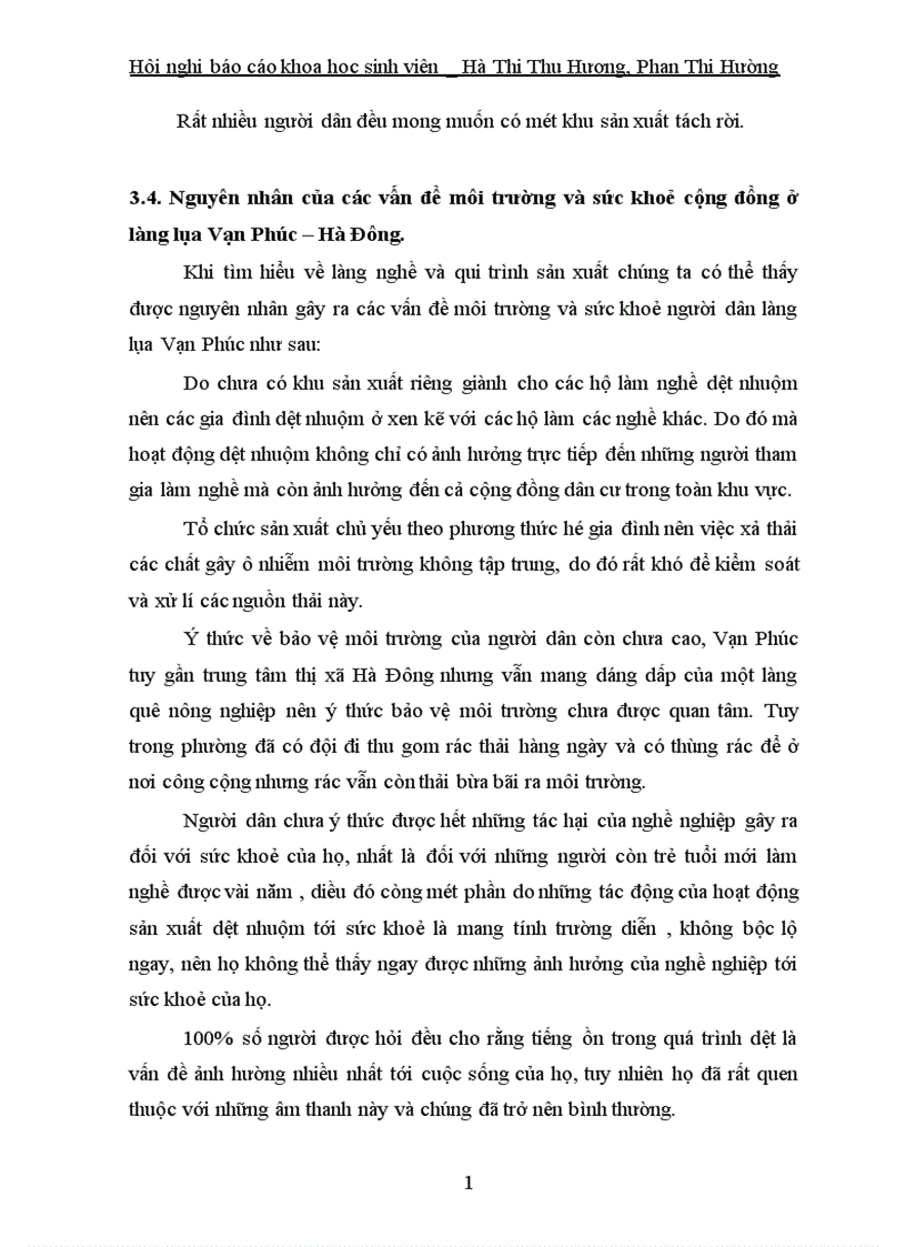 image for page Điều tra ảnh hưởng của quá trình dệt nhuộm lụa đến môi trường và sức khoẻ của người dân làng nghề Vạn Phúc Hà Đông 1