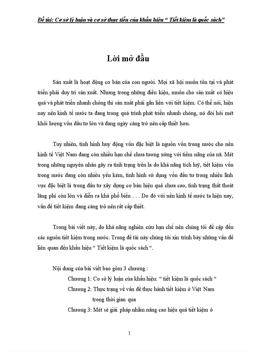 Thực trạng và một số giải pháp thực hiện khẩu hiệu tiết kiệm là quốc sách ở Việt Nam