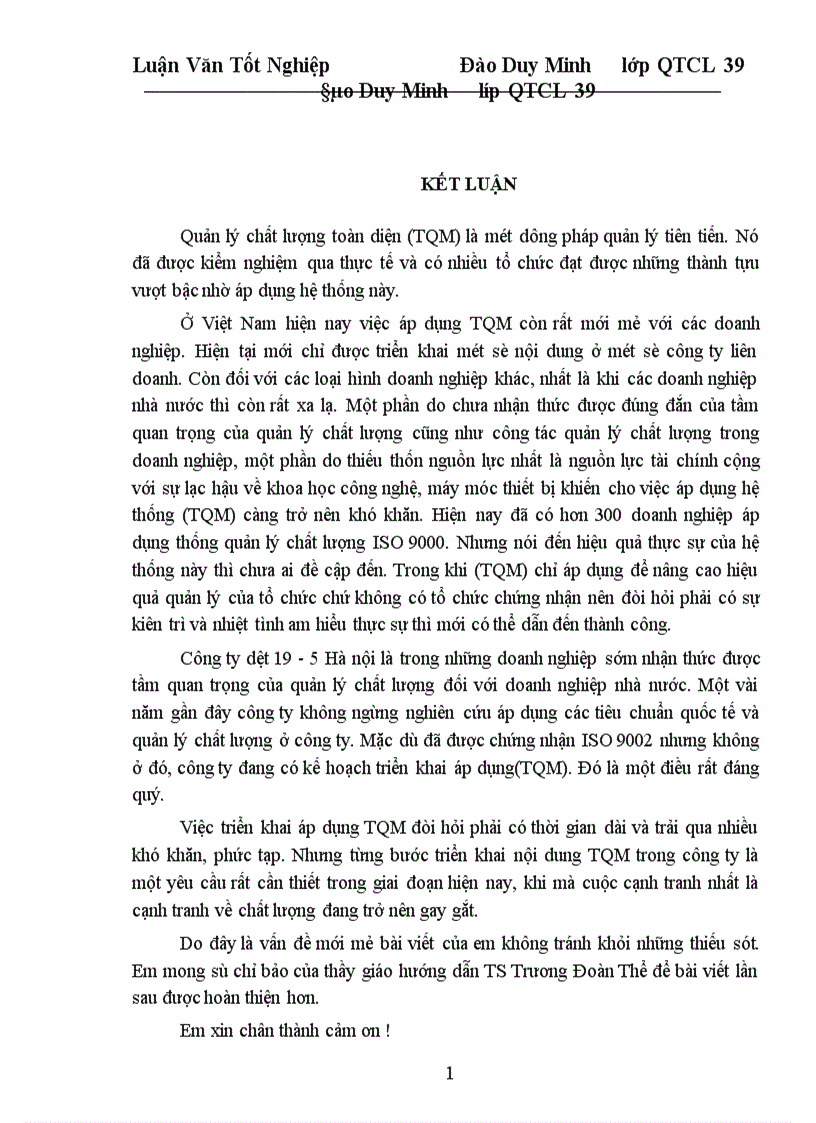 image for page Một số giải pháp cơ bản nhằm từng bước triển khai áp dụng TQM ở công ty Dệt 19 5 Hà Nội 1