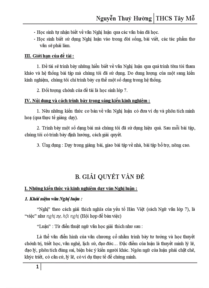 image for page Một số kinh nghiệm dạy và hệ thống bài tập phần Tập làm văn Nghị luận lớp 7