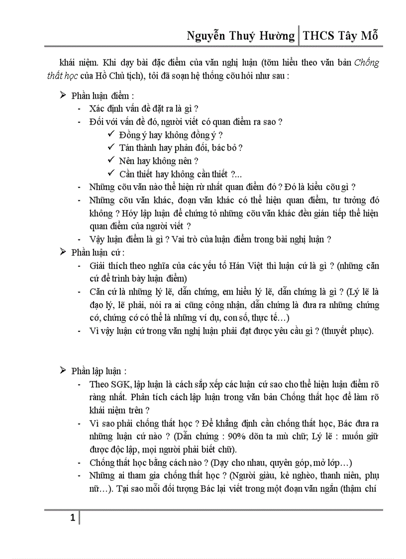 image for page Một số kinh nghiệm dạy và hệ thống bài tập phần Tập làm văn Nghị luận lớp 7