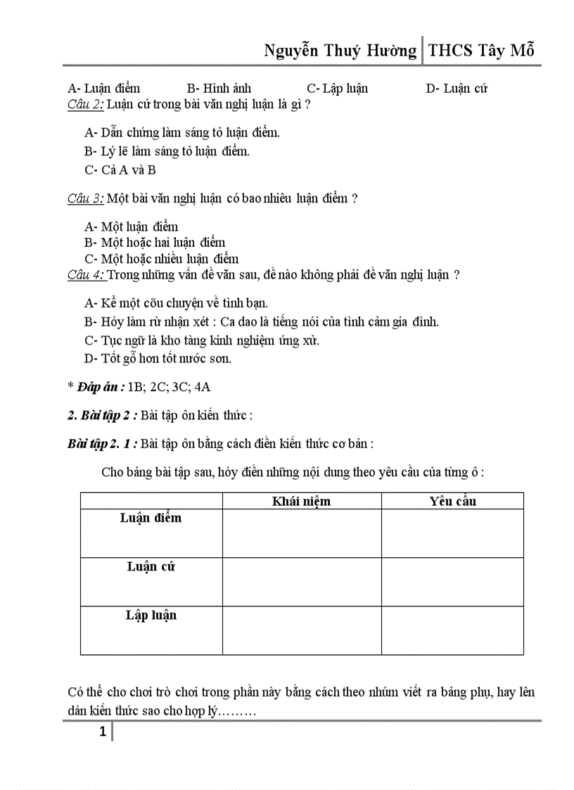 image for page Một số kinh nghiệm dạy và hệ thống bài tập phần Tập làm văn Nghị luận lớp 7