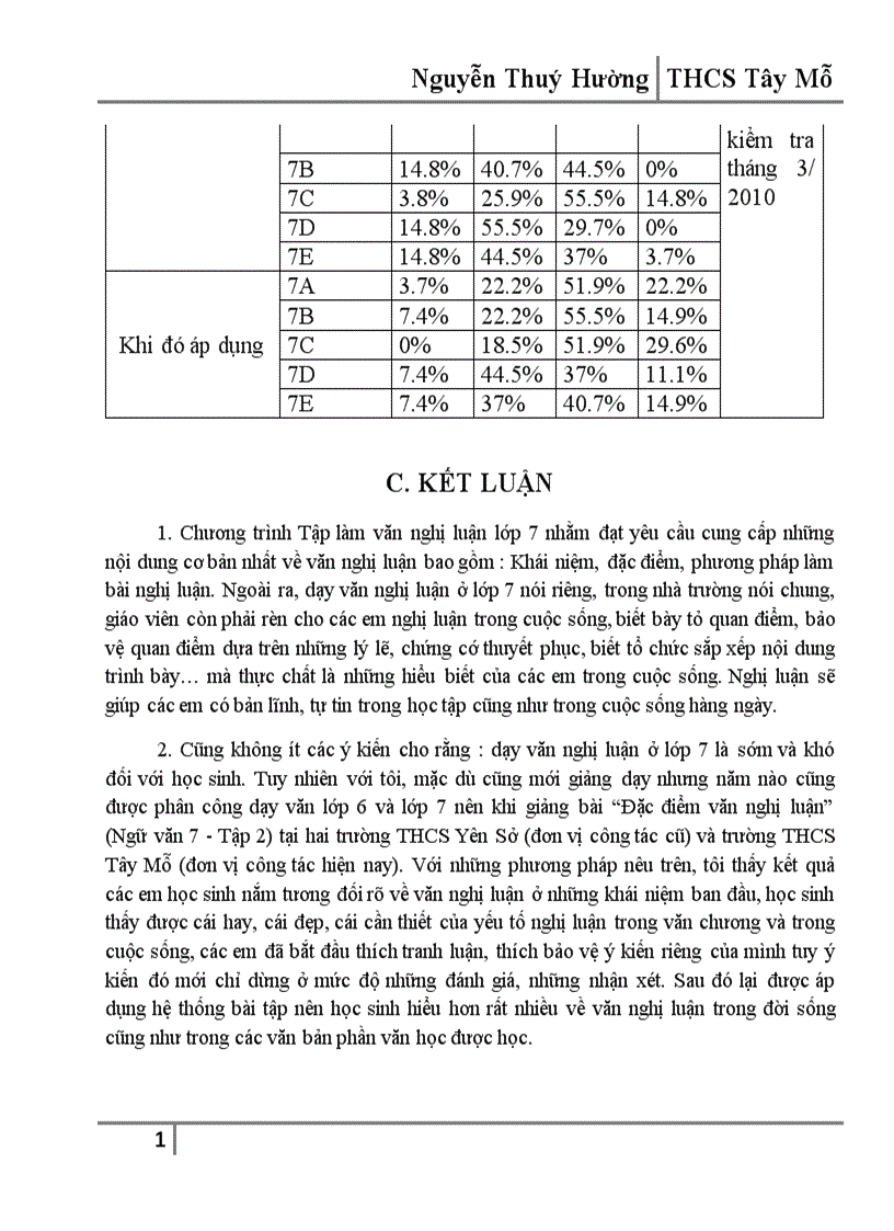 image for page Một số kinh nghiệm dạy và hệ thống bài tập phần Tập làm văn Nghị luận lớp 7